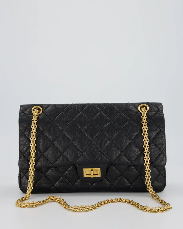 Chanel Black Crumpled Calfskin Reissue 2.55 Quilted Medium Double Flap Bag in Black Calfskin from Sellier