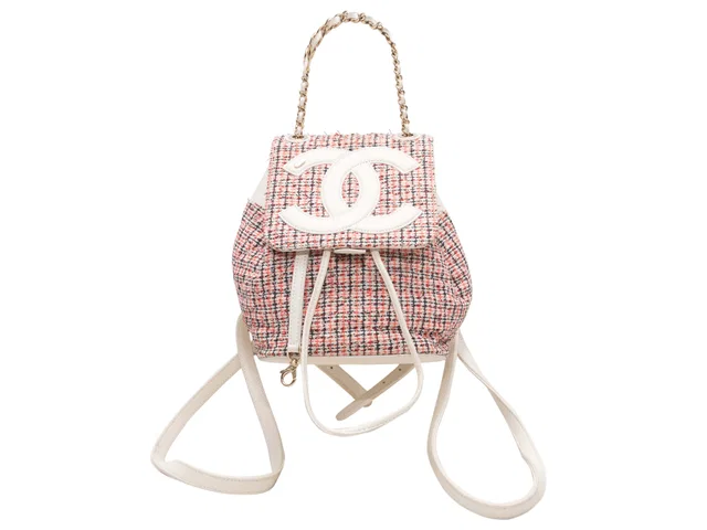 White & Multicolor Chanel CC Mania Backpack in White Tweed from Designer Revival