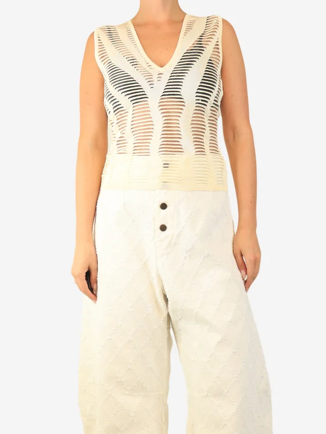 Dior Cream sleeveless cutout top - size UK 12 in White Nylon from Sign of the Times