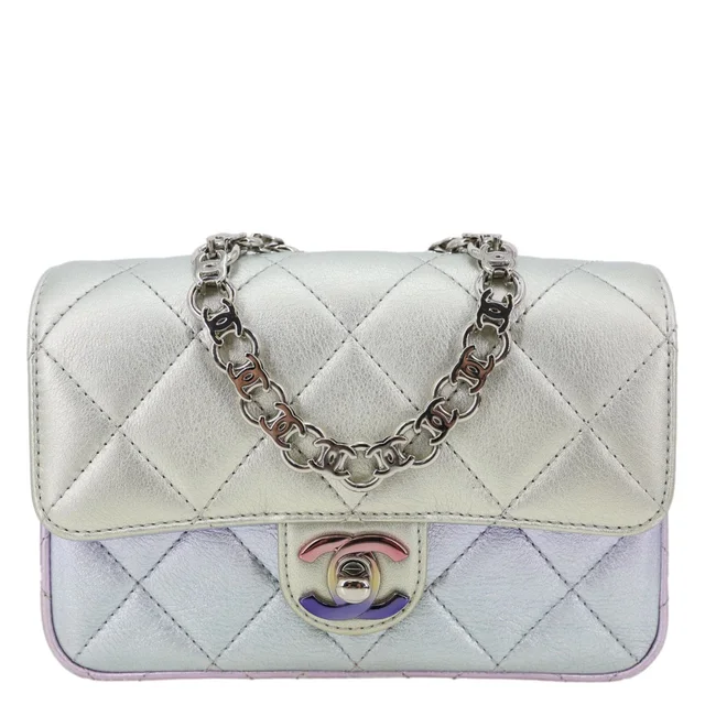 Chanel Gradient Metallic Quilted Calfskin Leather Clutch Bag Silver in Silver Calfskin from Dallas Designer Handbags