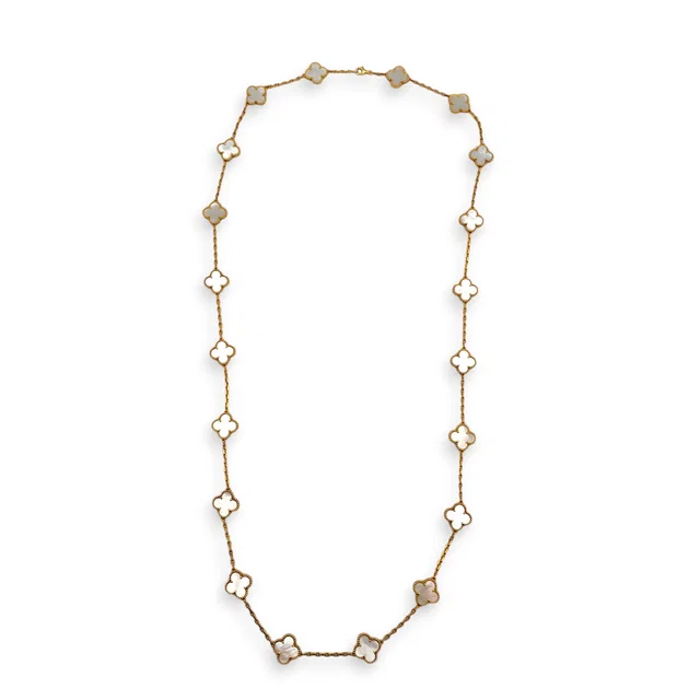 Van Cleef & Arpels Vintage Alhambra 20 Motif Necklace in Mother of Pearl from LuxLexicon