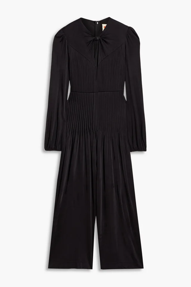 Farm Rio Pintucked Jersey Wide-Leg Jumpsuit in Black from THE OUTNET, photo 1 of 1
