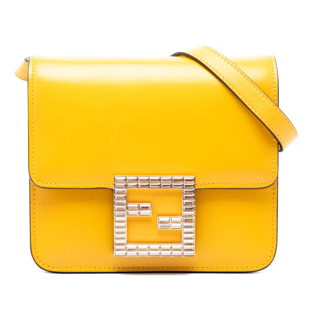Yellow Fendi Leather Crystal Fab Crossbody in Yellow Leather from Designer Revival
