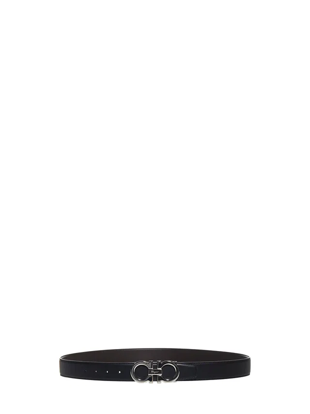Ferragamo Gancini Belt — Black Calf Leather in Black Calfskin from HEWI