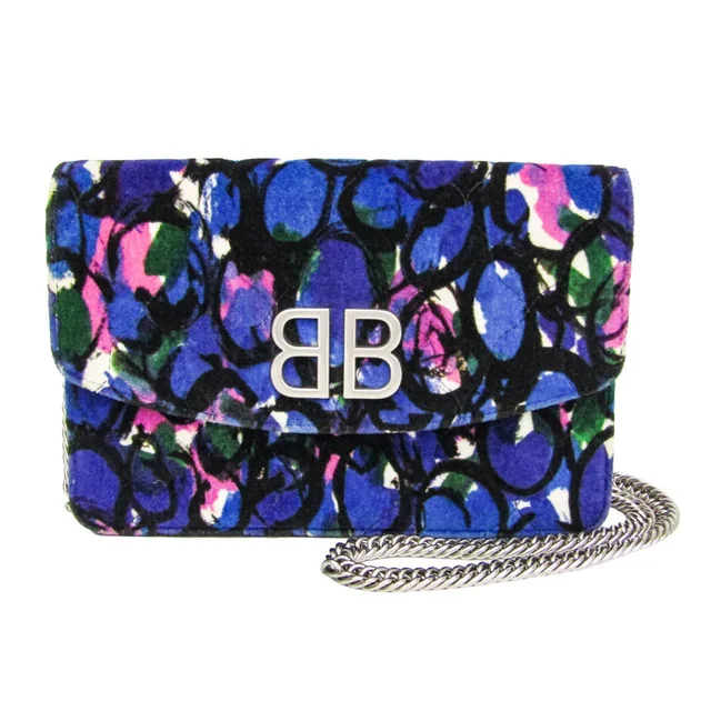 Balenciaga Flower Quilting 561507 Women's Velvet Chain/Shoulder Wallet Blue,Pink,Purple in Blue/Pink/Purple Velvet from Elady