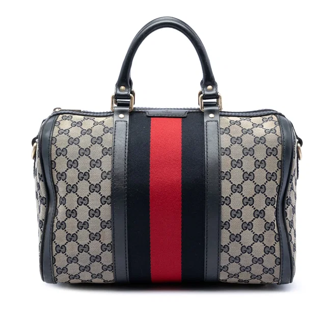 Beige Gucci Medium GG Canvas Web Joy Boston Bag Satchel in Beige Canvas from Designer Revival