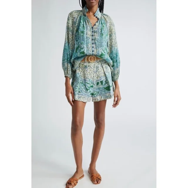 Zimmermann The Ottie Tuck Short In Green Paisley in green|blue Raffia from Poshmark