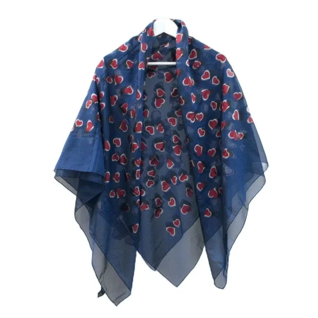 Gucci Heart Jacquard Large Scarf Silk Navy Red Shawl in Red Silk from The Reluxe