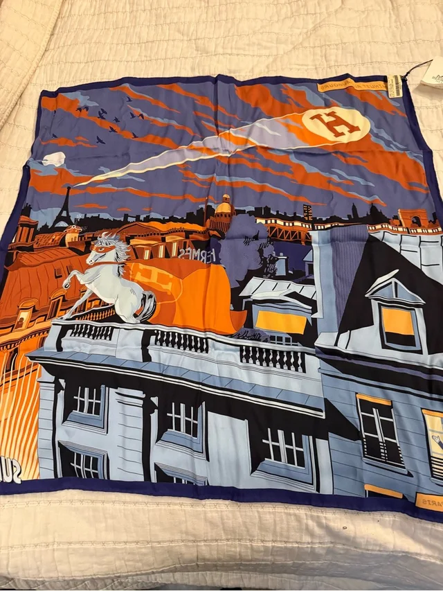 Hermès La Maison Blue Orange Purple Scenic Silk Scarf in orange|blue Silk from Poshmark, photo 1 of 1