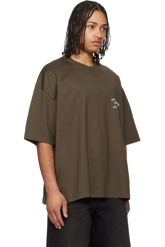 WOOYOUNGMI Khaki Lettering Graphic T-shirt, photo 2 of 4 from SSENSE