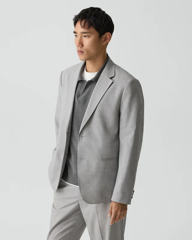 Theory Clinton Blazer in Motion Wool in VAPOR MELANGE 54% Virgin Wool, 25% Recycled Polyester, 20% Polyester, 1% Spandex, photo 2 of 14 from Theory