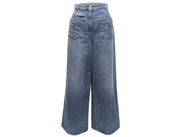 Medium Wash Chanel Wide-Leg CC Pocket Jeans Size FR 40 in Denim from Designer Revival