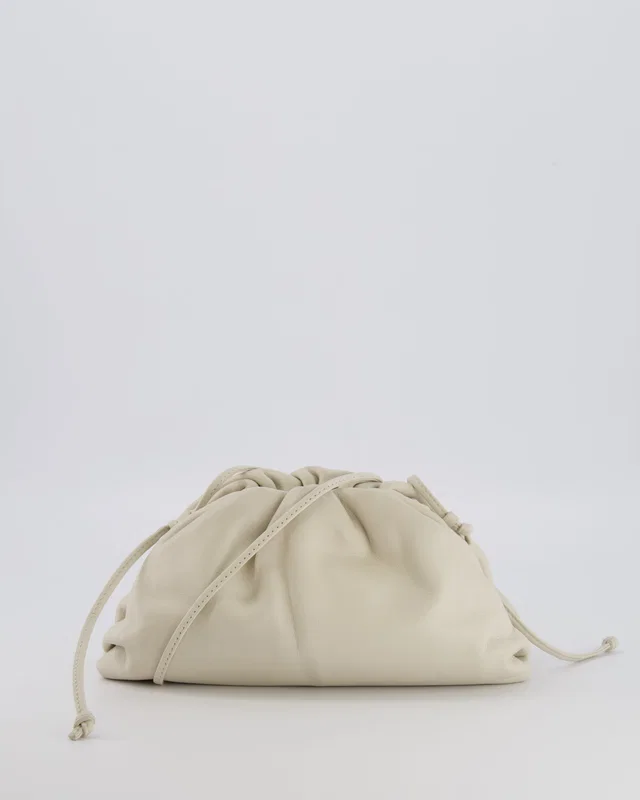 Bottega Veneta Mini Pouch Bag With Strap in Off White Calfskin Leather in White Calfskin from Sellier