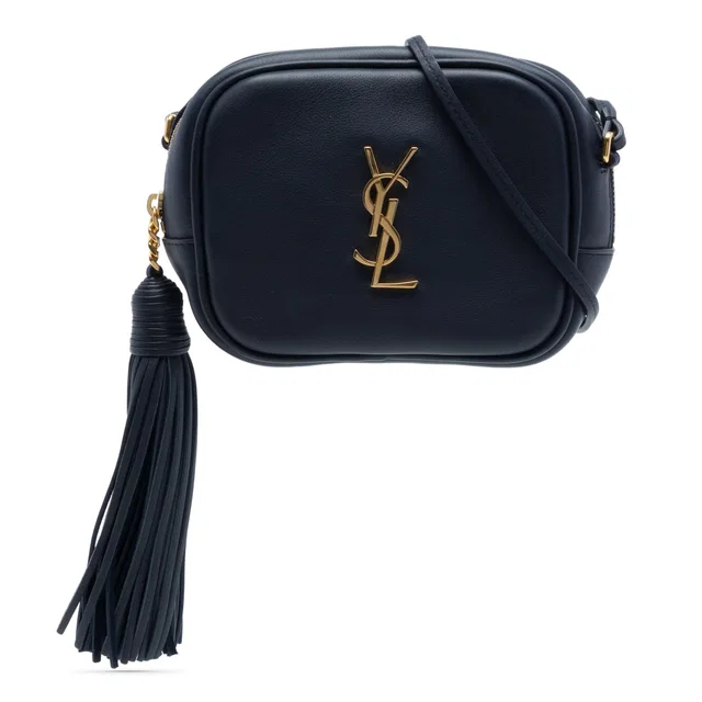 Blue Saint Laurent Calfskin Monogram Blogger Bag in Blue Calfskin from Designer Revival