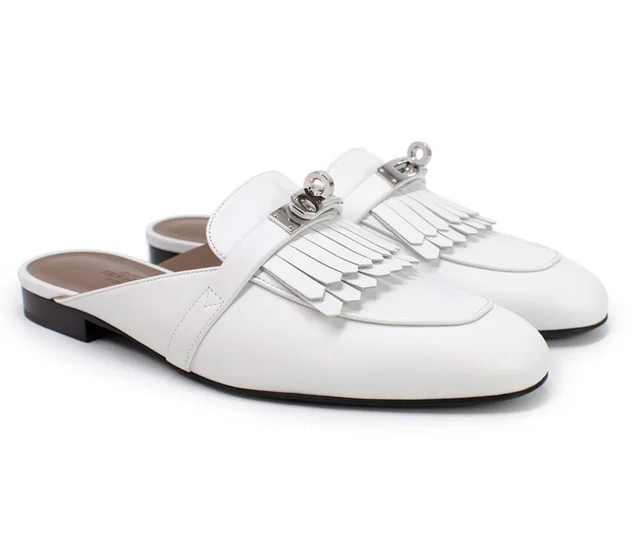 Hermès White Calfskin Oz Mules in White Calfskin from HEWI