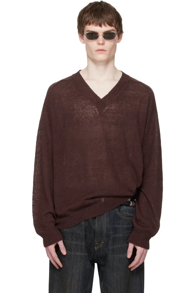 OUR LEGACY Burgundy Rue V-Neck Sweater, image 1 of 1 from SSENSE