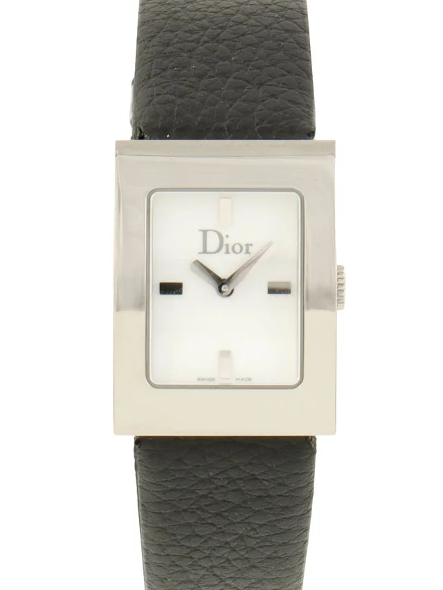 Dior Maris Watch Silver/Black in Black Leather from VINTAGE QOO TOKYO