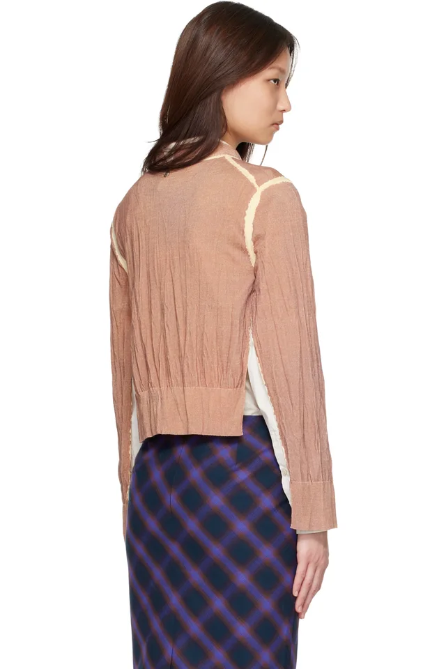 Acne Studios Tan Wrinkled V-Neck Sweater, photo 3 of 4 from SSENSE
