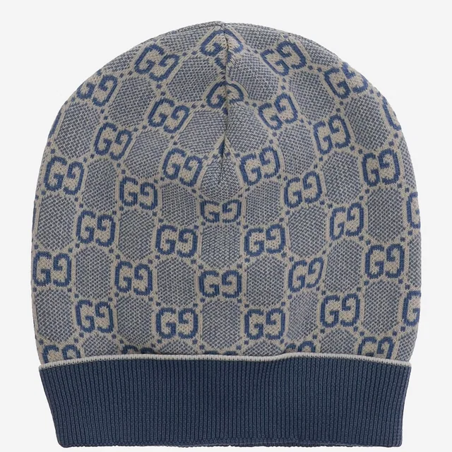 Gucci 805840 Gg Jacquard Cotton Beanie — Navy Beanies in Navy from HEWI