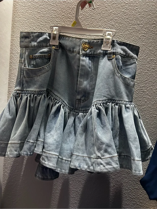Zimmermann Light Blue Denim Ruffle Mini Skirt in blue Denim from Poshmark