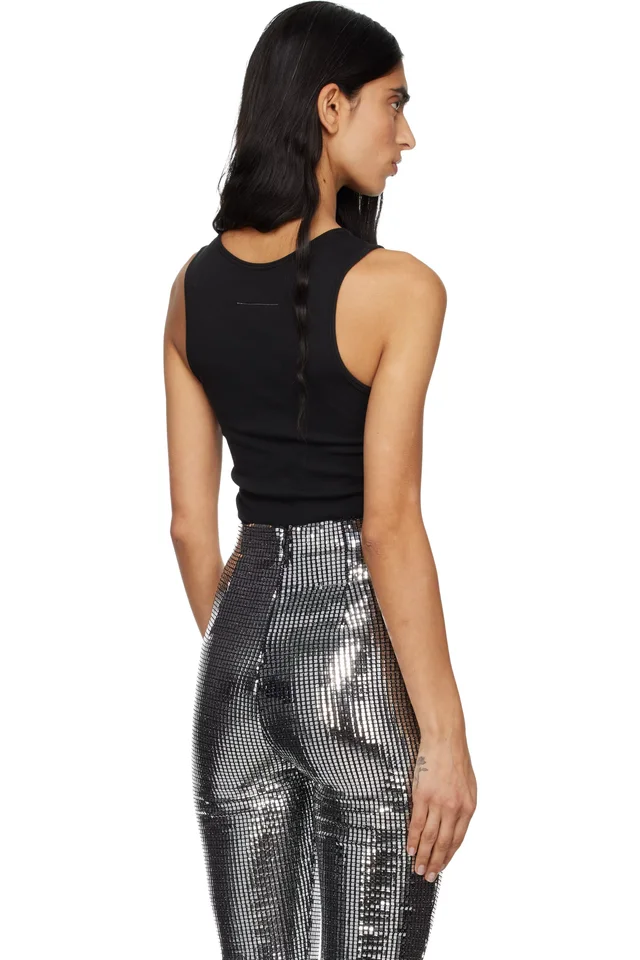 MM6 Maison Margiela Black Ribbed Jersey Tank Top, photo 3 of 5 from SSENSE