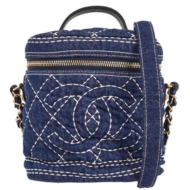Chanel 2019 Blue Denim Vanity 2way Shoulder Handbag in Blue Denim from AMORE Vintage Tokyo