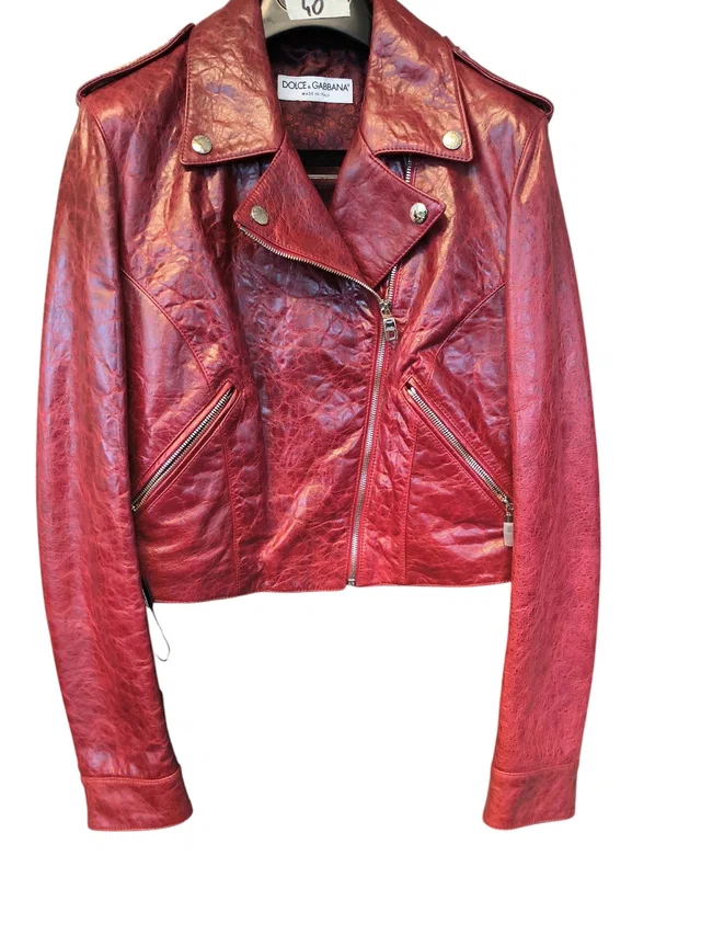 Dolce & Gabbana Vintage Maroon Red Leather Jacket in Red Leather from Luxury Promise