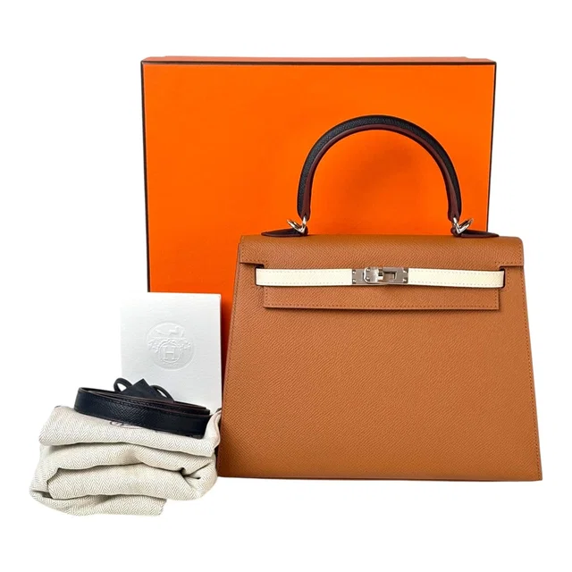 Hermès Kelly 25cm Multi Color Gold/Black/Nata/Blue Epsom in Black Epsom leather from Luxury Promise