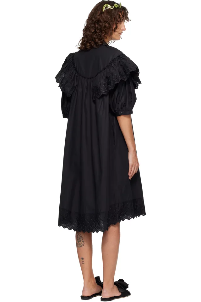 Simone Rocha Black Puff Sleeve Ruffle Frill Trim Shirt Midi Dress, photo 3 of 4 from SSENSE