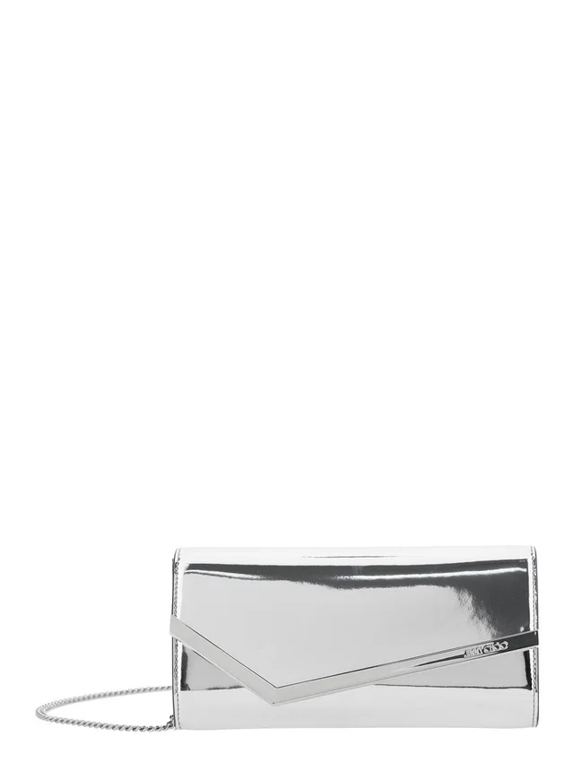 Jimmy Choo Emmie Clutch — Silver Leather And Fabric Blend in Silver Leather from HEWI
