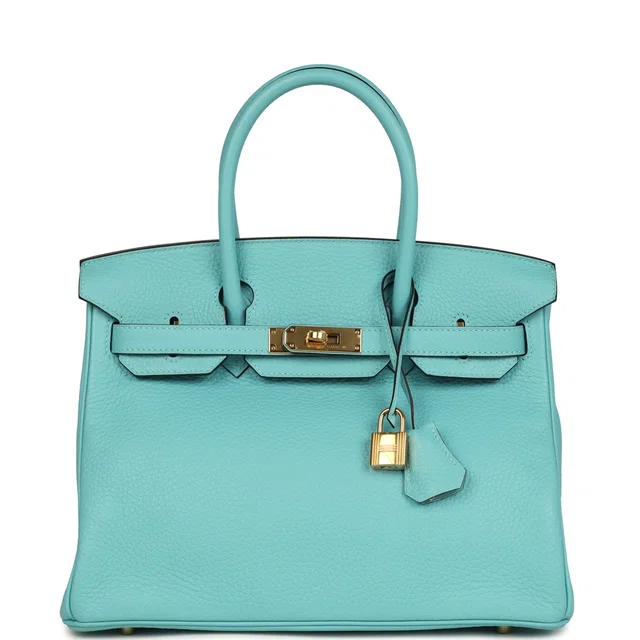 Hermès Birkin 30 Bleu Atoll Clemence Gold Hardware in Blue Clemence leather from Madison Avenue Couture