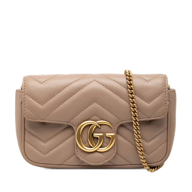 Brown Gucci Mini GG Marmont Matelasse Leather Flap Crossbody in Brown Leather from Designer Revival