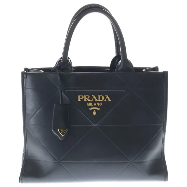 Prada Symbol Stitch Small 2-Way Shoulder Bag Black Leather Gold in Black Leather from The Reluxe