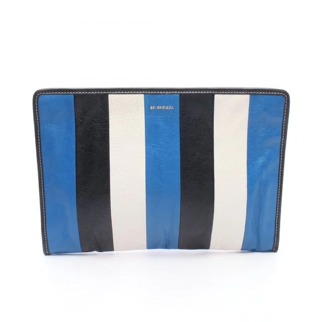 Balenciaga Clutch Bazar Bazaar Blue White Black Leather in Black Leather from The Reluxe