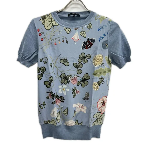 Gucci Light Blue Botanical Crew Neck Short Sleeve Top XS in Blue Silk from The Reluxe