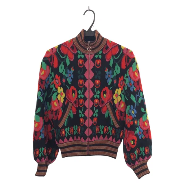 Gucci Floral Pattern XS Red Multicolor Wool Rayon Jacket Jamba in Red Wool from The Reluxe