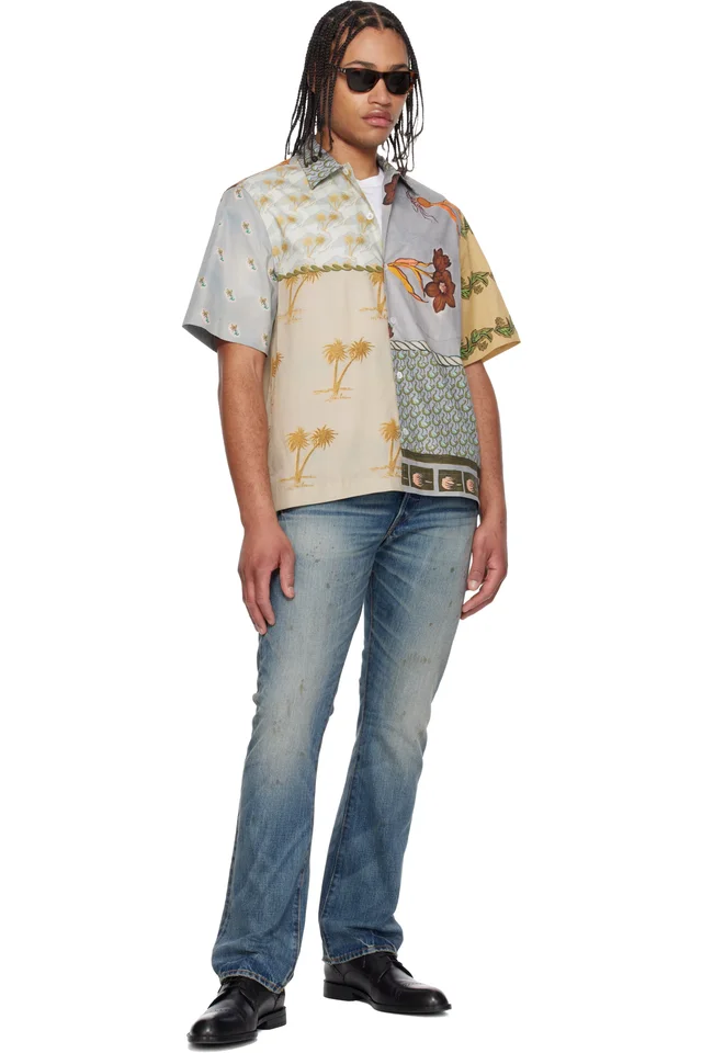 Paul Smith Blue & Yellow 'Textile' Shirt, photo 4 of 4 from SSENSE