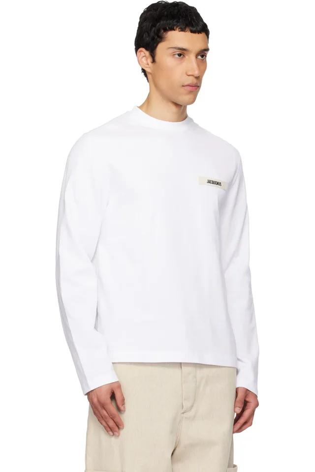 JACQUEMUS White 'The Gros Grain long-sleeve' T-shirt, photo 2 of 4 from SSENSE