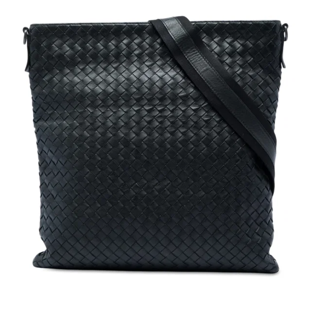 Black Bottega Veneta Intrecciato Nappa Flat Messenger Bag in Black Nappa leather from Designer Revival