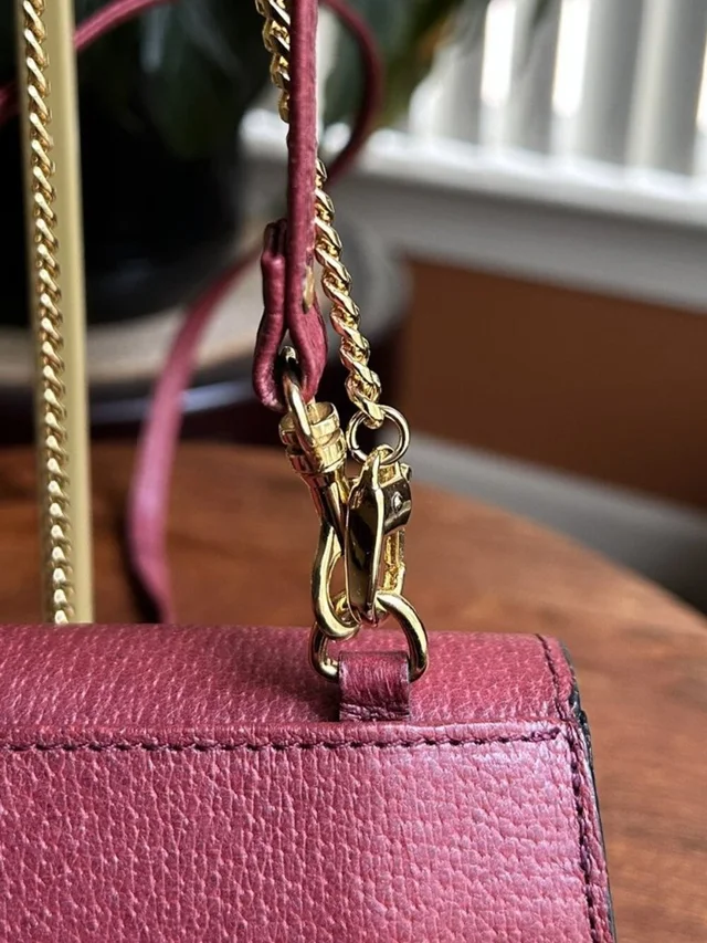 Valentino Garavani Double Strap Textured Leather Shoulder Bag, Burgundy in gold|red Leather from Poshmark, photo 7 of 15