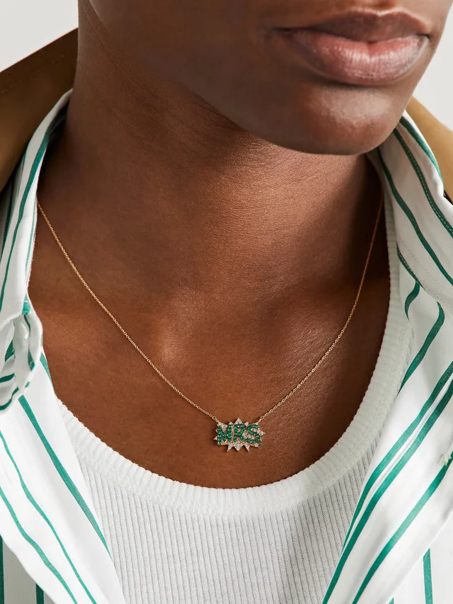DIANE KORDAS Mrs. 18-karat gold, emerald and diamond necklace in Metallic, photo 2 of 2 from NET-A-PORTER (Canada)
