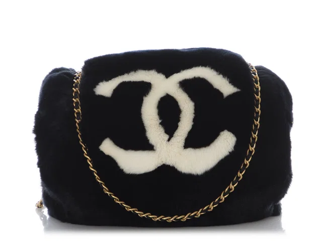 Chanel Black Lapin Fur Muff in Black Satin from Ann's Fabulous Finds