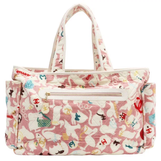 Chanel Circa 2007 Pile Multi-motif CC Mark Tote Bag Pink/White/Multi in White from VINTAGE QOO TOKYO