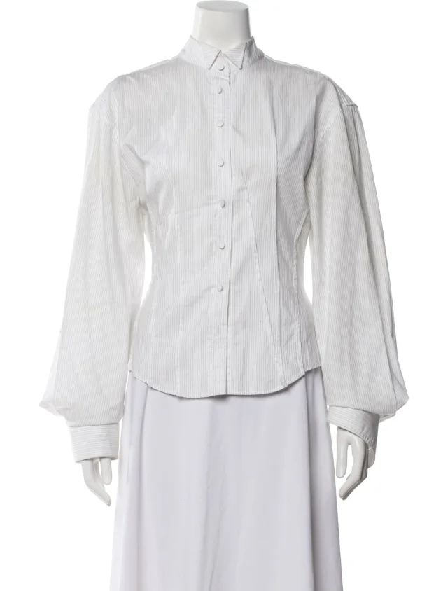Jacquemus Striped Long Sleeve Button-Up Top in white from The RealReal