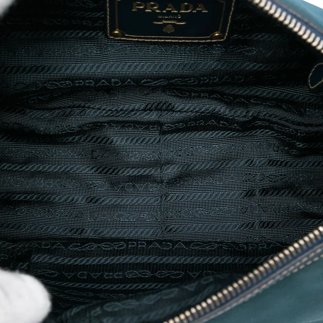 Blue Prada Tessuto Canapa Logo Shoulder Bag in Blue Saffiano leather from Designer Revival, photo 1 of 1