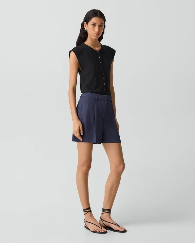 Theory Fluid Pleat Short in Washed Twill, photo 3 of 5 from Theory