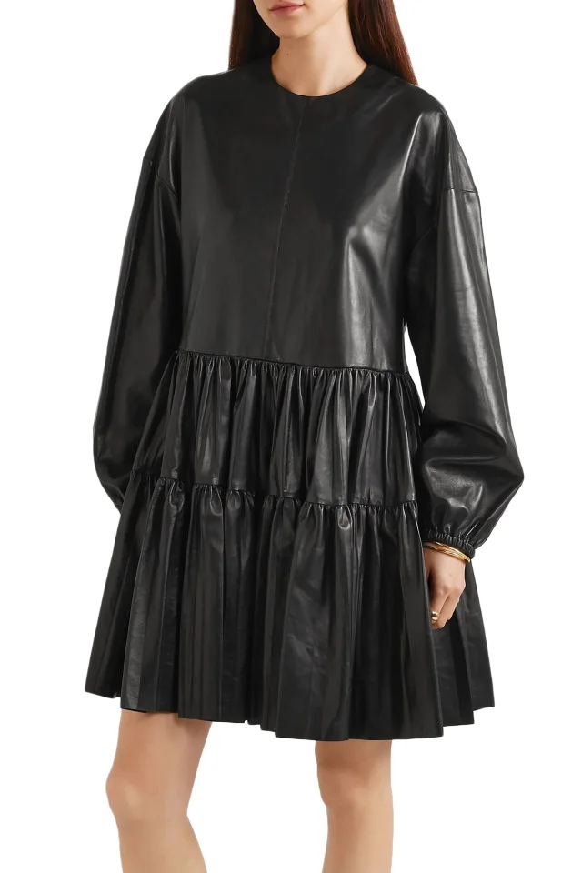 Valentino Garavani Tiered Lambskin Leather Mini Dress in Black, photo 3 of 5 from THE OUTNET