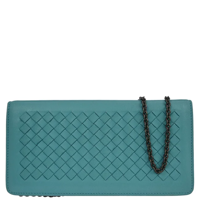 Bottega Veneta Blue Lambskin Intrecciato WOC Shoulder Bag in Blue Lambskin from AMORE Vintage Tokyo