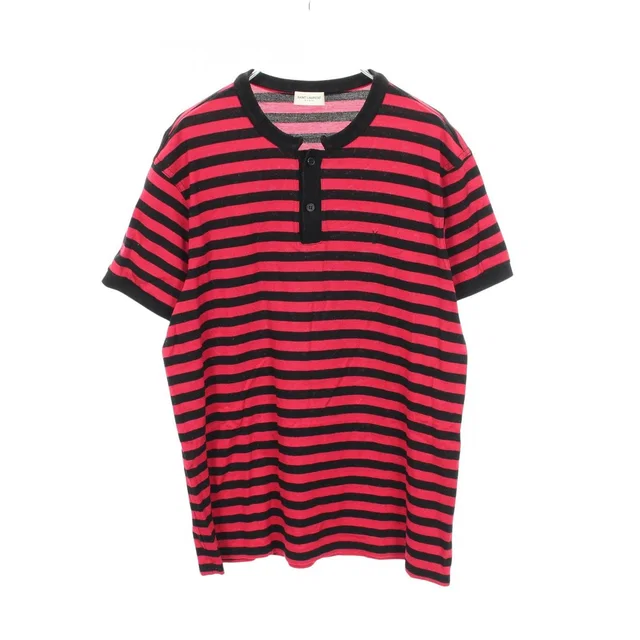 Saint Laurent Short Sleeve T-Shirt Logo Embroidery Border Cotton from The Reluxe