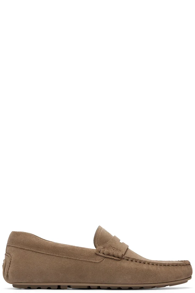 BOSS Beige Penny Trim Suede Loafers, image 1 of 1 from SSENSE
